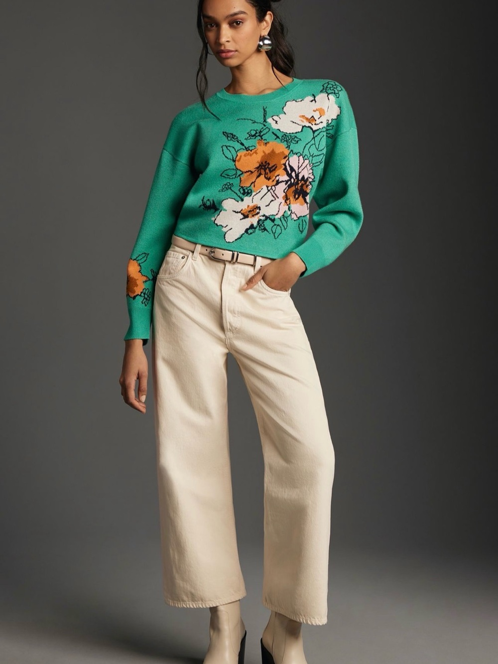 Anthropologie Maeve x Sonal Nathwani Camryn Cropped Floral Sweater Small - Picture 3 of 12